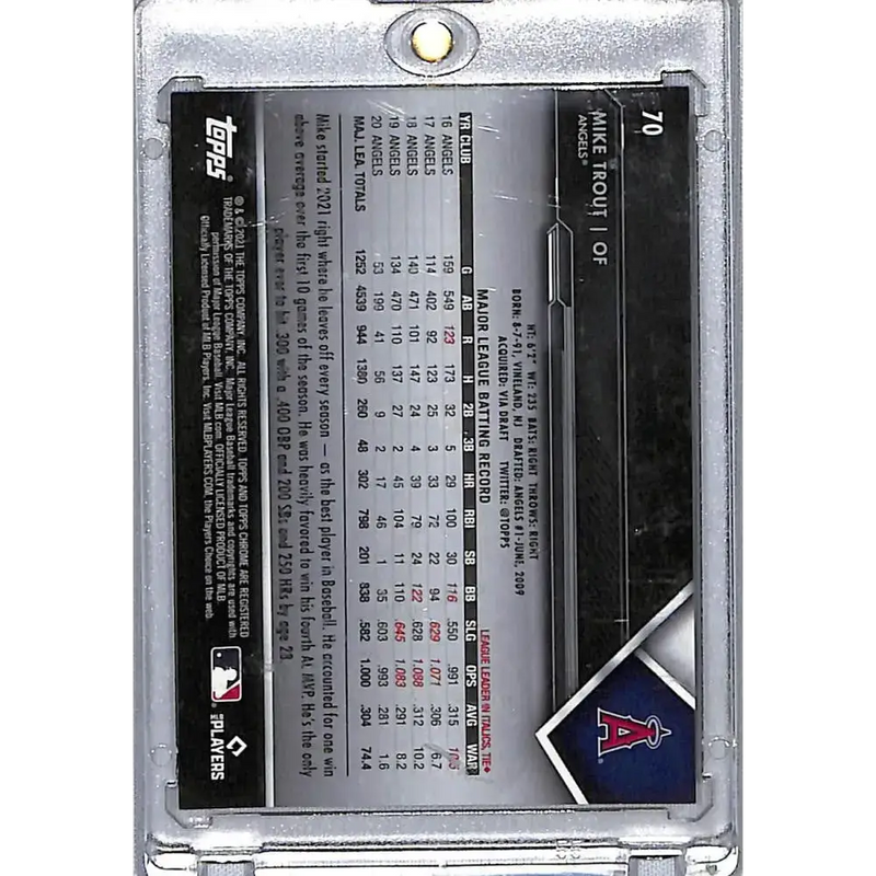 2021 Topps Chrome Black #70 Mike Trout NM-MT Los Angeles Angels Baseball Card - Baseball Card Single