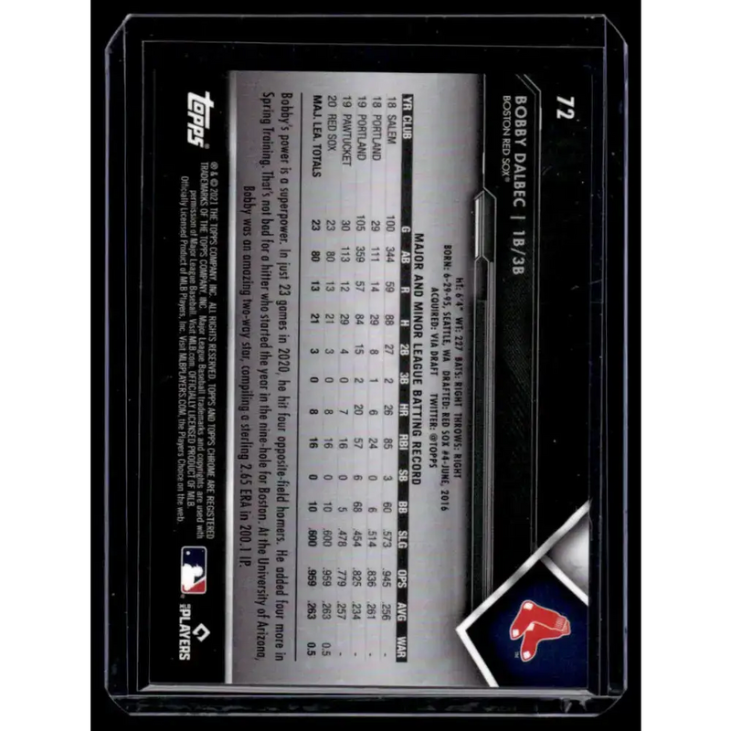 2021 Topps Chrome Black #72 Bobby Dalbec NM/MT Boston Red Sox Baseball Card - Baseball Card Single