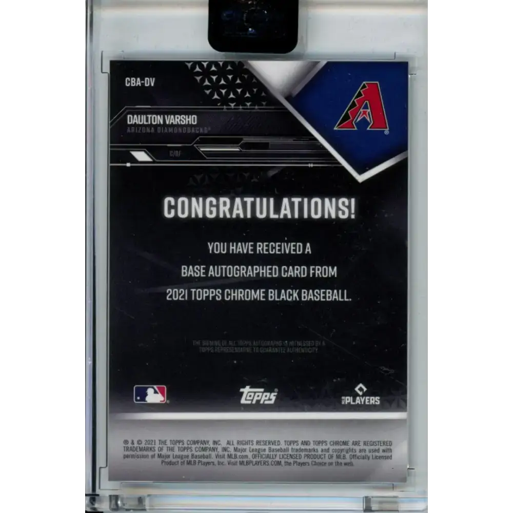 2021 Topps Chrome Black Autographs #CBA-DV Daulton Varsho NM-MT Auto Arizona Diamondbacks Baseball Card - Baseball Card