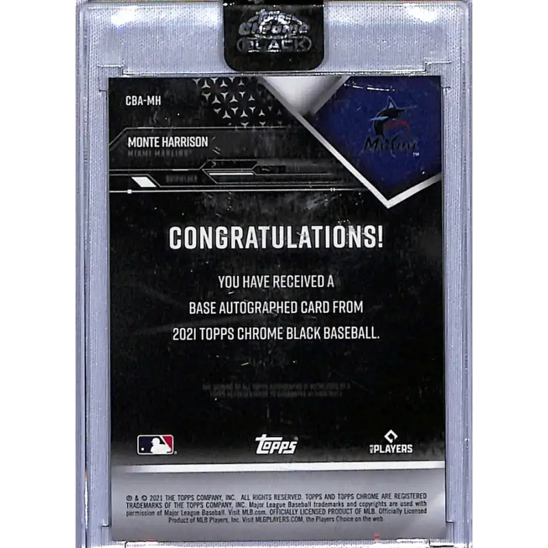 2021 Topps Chrome Black Autographs #CBA-MH Monte Harrison NM-MT Auto Miami Marlins Baseball Card - Baseball Card Single