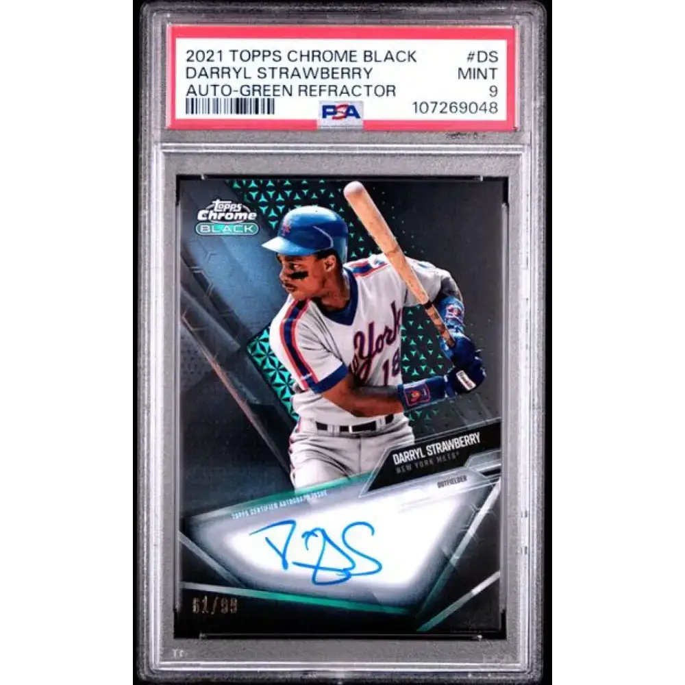 2021 Topps Chrome Black Autographs Refractor Green #CBA-DS Darryl Strawberry PSA 9 MINT Auto 61/99 New York Mets
