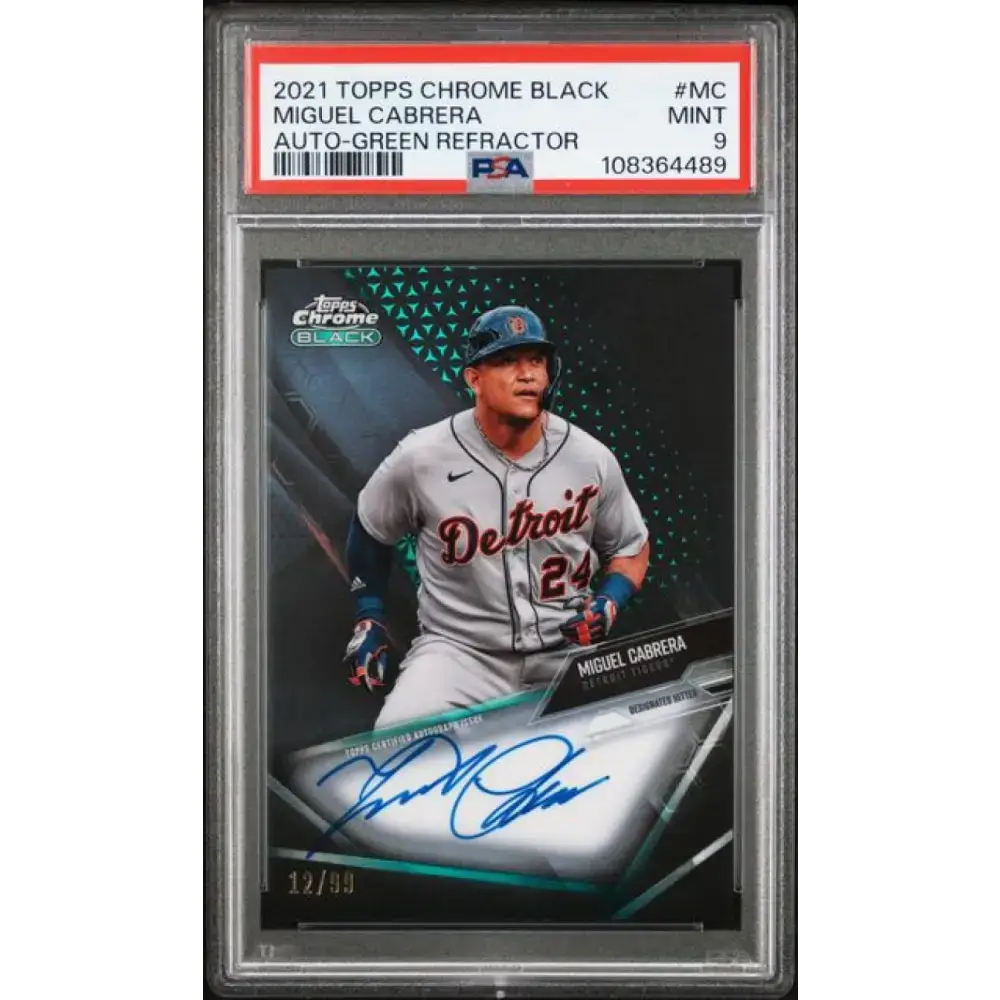 2021 Topps Chrome Black Autographs Refractor Green #CBA-MC Miguel Cabrera PSA 9 MINT Auto 12/99 Detroit Tigers Baseball