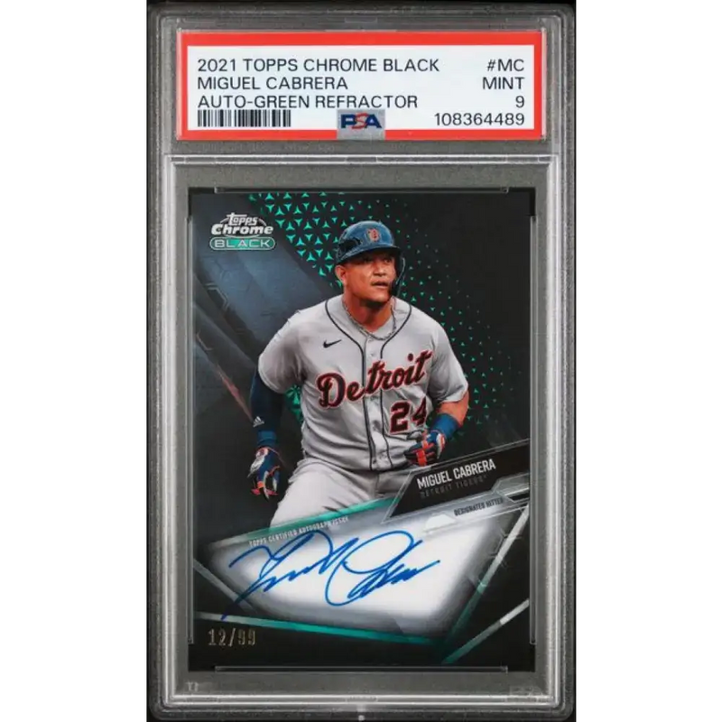 2021 Topps Chrome Black Autographs Refractor Green #CBA-MC Miguel Cabrera PSA 9 MINT Auto 12/99 Detroit Tigers Baseball