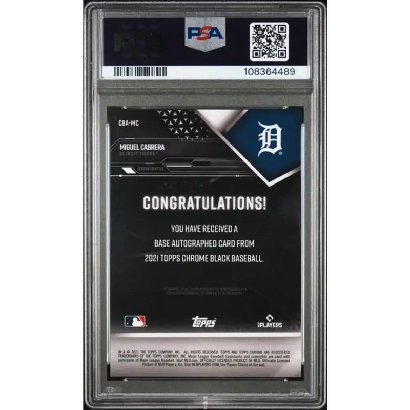 2021 Topps Chrome Black Autographs Refractor Green #CBA-MC Miguel Cabrera PSA 9 MINT Auto 12/99 Detroit Tigers Baseball