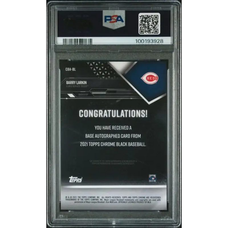 2021 Topps Chrome Black #CBA-BL Barry Larkin PSA 10 GEM MINT Auto Cincinnati Reds Baseball Card - Baseball Card Single