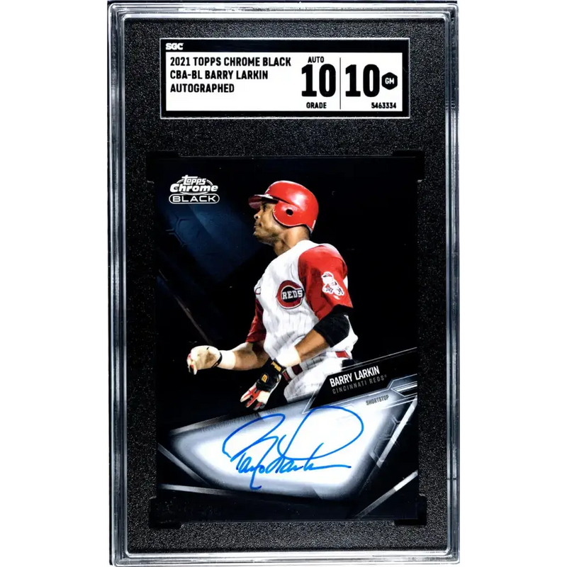 2021 Topps Chrome Black #CBA-BL Barry Larkin SGC 10 Gem Auto Cincinnati Reds Baseball Card - Baseball Card Single
