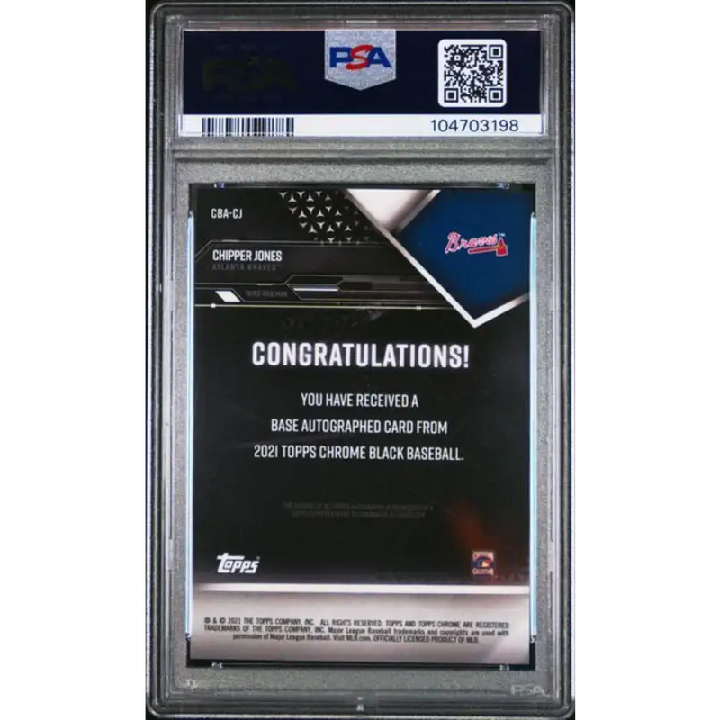 2021 Topps Chrome Black #CBA-CJ Chipper Jones PSA 10 GEM MINT Auto Atlanta Braves Baseball Card - Baseball Card Single