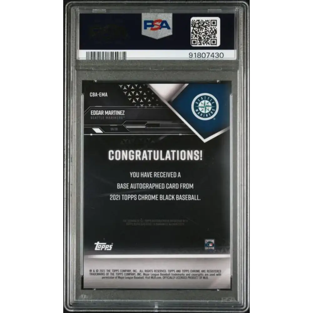 2021 Topps Chrome Black #CBA-EMA Edgar Martinez PSA 10 GEM MINT Auto Seattle Mariners Baseball Card - Baseball Card