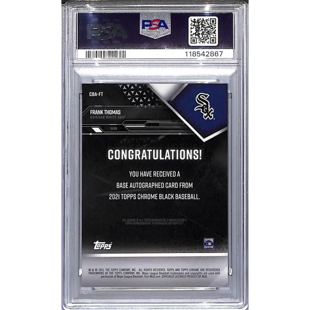 2021 Topps Chrome Black #CBA-FT Frank Thomas PSA 10 GEM MINT Auto Chicago White Sox - Baseball Card Single