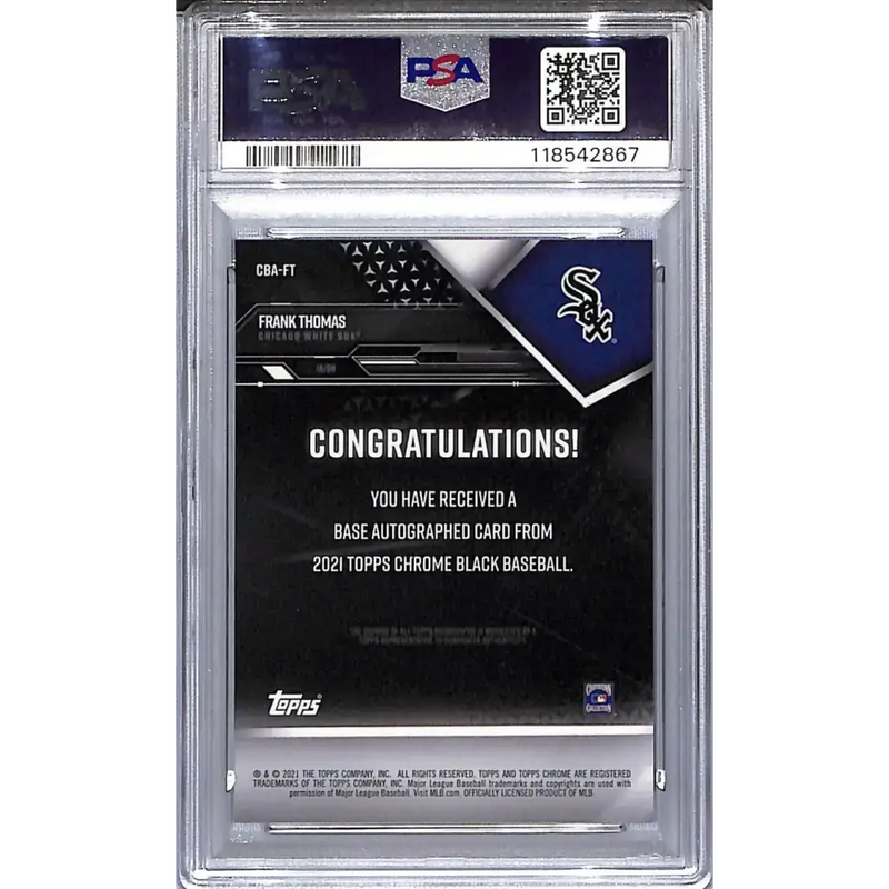 2021 Topps Chrome Black #CBA-FT Frank Thomas PSA 10 GEM MINT Auto Chicago White Sox - Baseball Card Single
