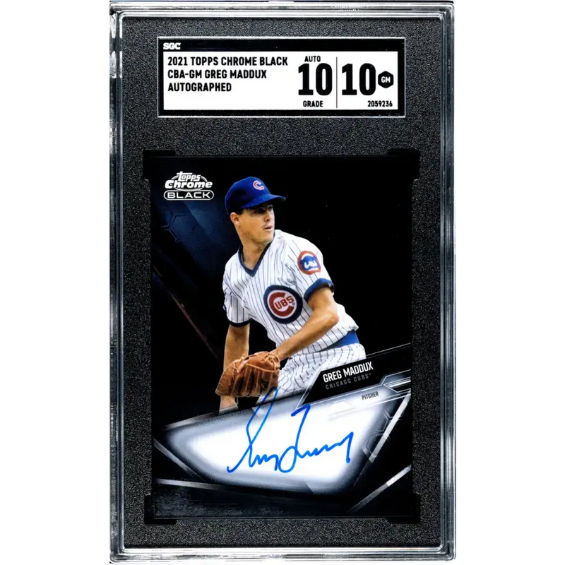 2021 Topps Chrome Black #CBA-GM Greg Maddux SGC 10 Gem Auto Chicago Cubs Baseball Card - Baseball Card Single