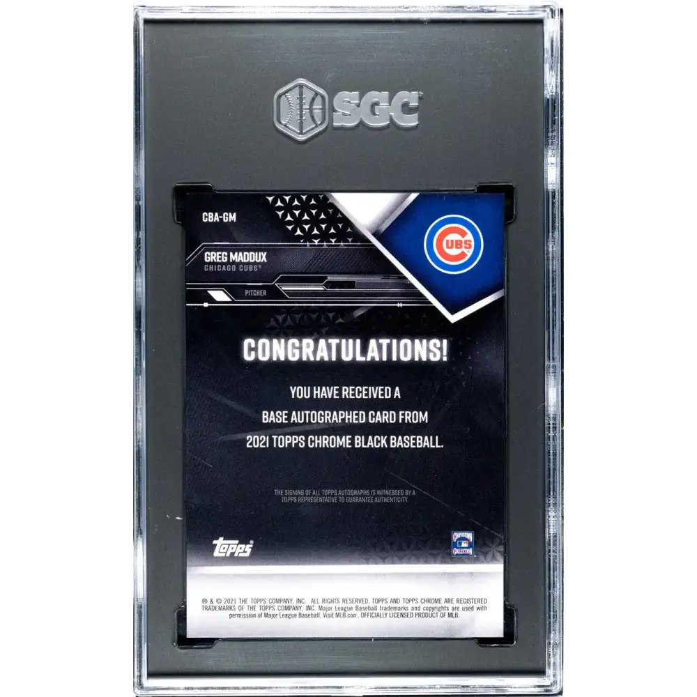 2021 Topps Chrome Black #CBA-GM Greg Maddux SGC 10 Gem Auto Chicago Cubs Baseball Card - Baseball Card Single