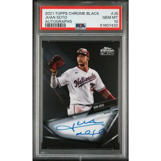 2021 Topps Chrome Black #CBA-JS Juan Soto PSA 10 GEM MINT Auto Washington Nationals Baseball Card - Baseball Card Single