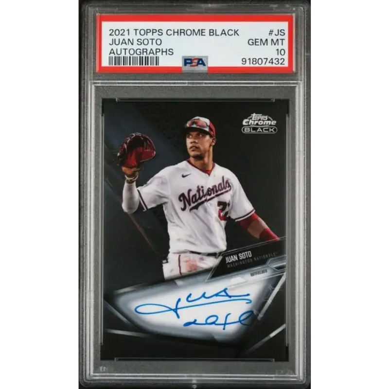 2021 Topps Chrome Black #CBA-JS Juan Soto PSA 10 GEM MINT Auto Washington Nationals Baseball Card - Baseball Card Single