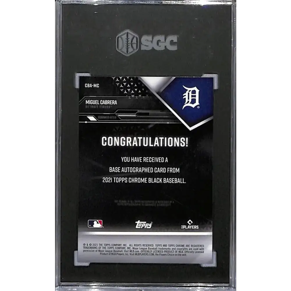 2021 Topps Chrome Black #CBA-MC Miguel Cabrera SGC 10 Gem Auto 67/99 Detroit Tigers Baseball Card - Baseball Card Single