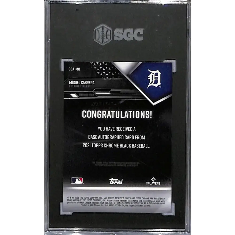 2021 Topps Chrome Black #CBA-MC Miguel Cabrera SGC 10 Gem Auto 67/99 Detroit Tigers Baseball Card - Baseball Card Single
