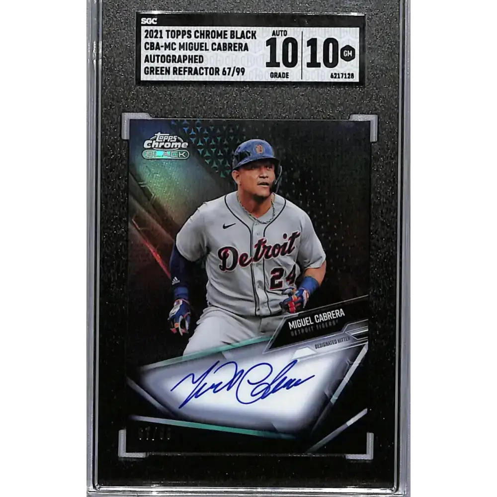 2021 Topps Chrome Black #CBA-MC Miguel Cabrera SGC 10 Gem Auto 67/99 Detroit Tigers Baseball Card - Baseball Card Single