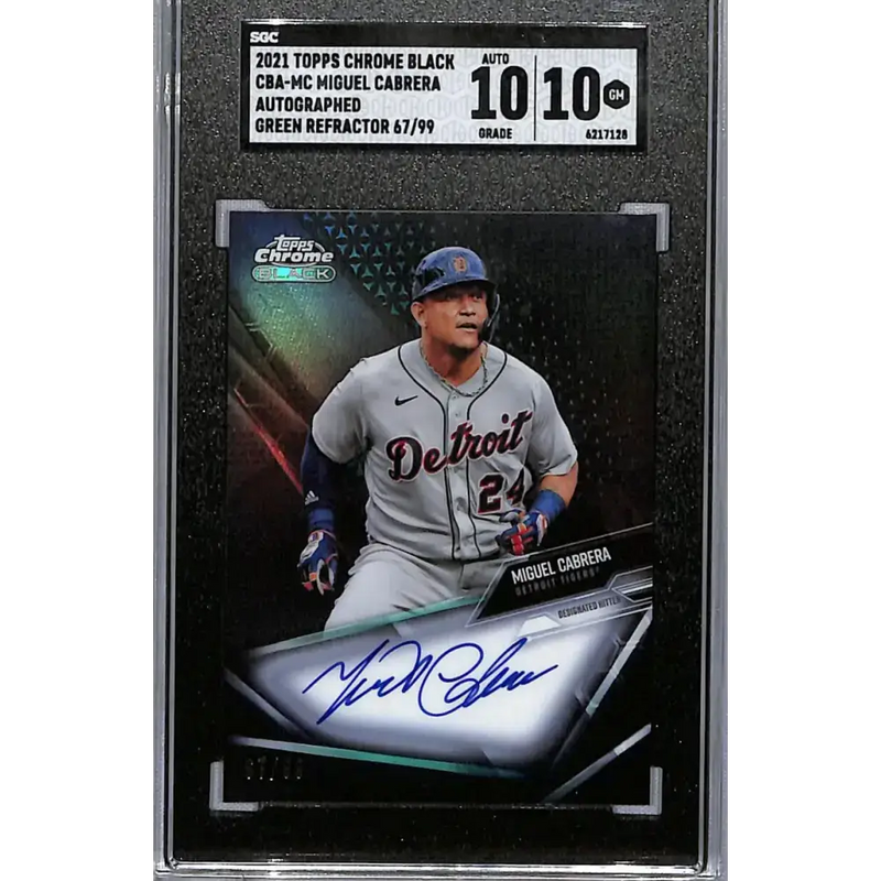 2021 Topps Chrome Black #CBA-MC Miguel Cabrera SGC 10 Gem Auto 67/99 Detroit Tigers Baseball Card - Baseball Card Single