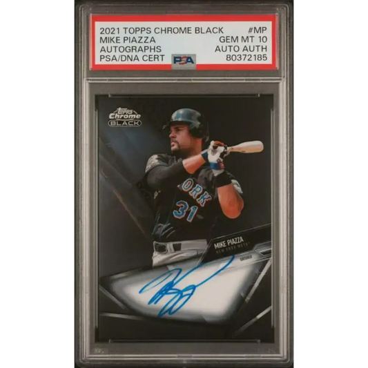 2021 Topps Chrome Black #CBA-MP Mike Piazza PSA 10 GEM MINT Auto New York Mets Baseball Card - Baseball Card Single