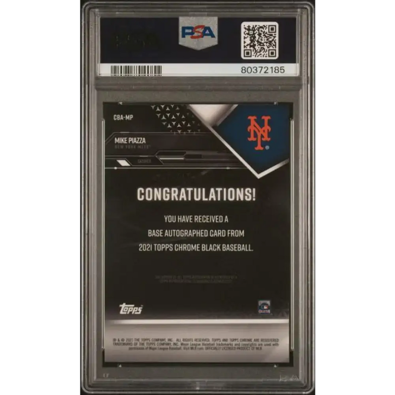 2021 Topps Chrome Black #CBA-MP Mike Piazza PSA 10 GEM MINT Auto New York Mets Baseball Card - Baseball Card Single