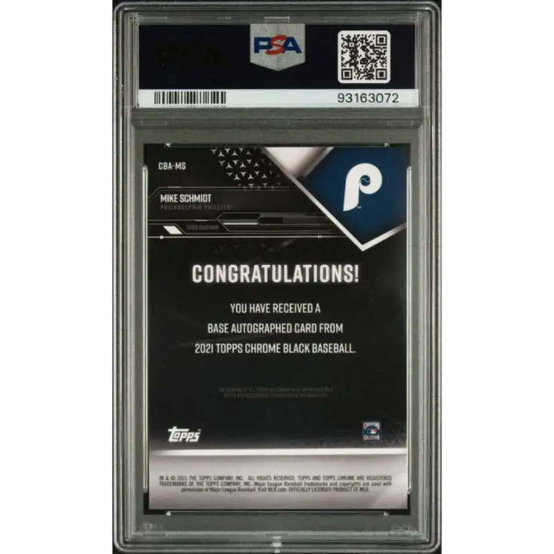 2021 Topps Chrome Black #CBA-MS Mike Schmidt PSA 10 GEM MINT Auto Philadelphia Phillies Baseball Card - Baseball Card
