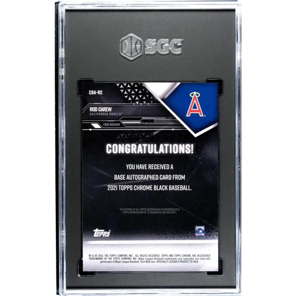 2021 Topps Chrome Black #CBA-RC Rod Carew SGC 10 Gem Auto California Angels Baseball Card - Baseball Card Single