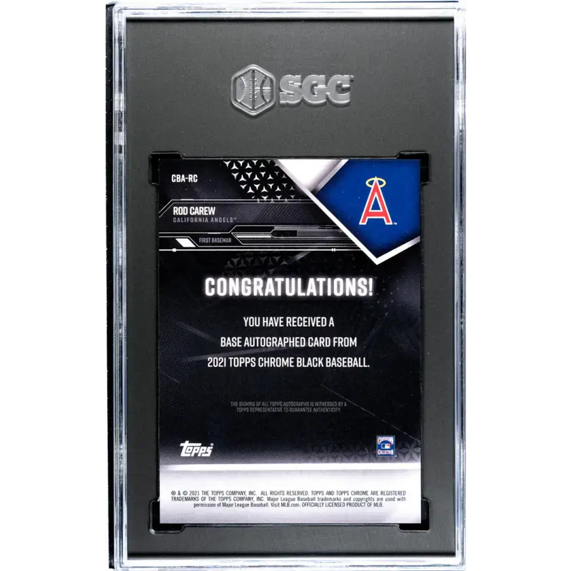 2021 Topps Chrome Black #CBA-RC Rod Carew SGC 10 Gem Auto California Angels Baseball Card - Baseball Card Single