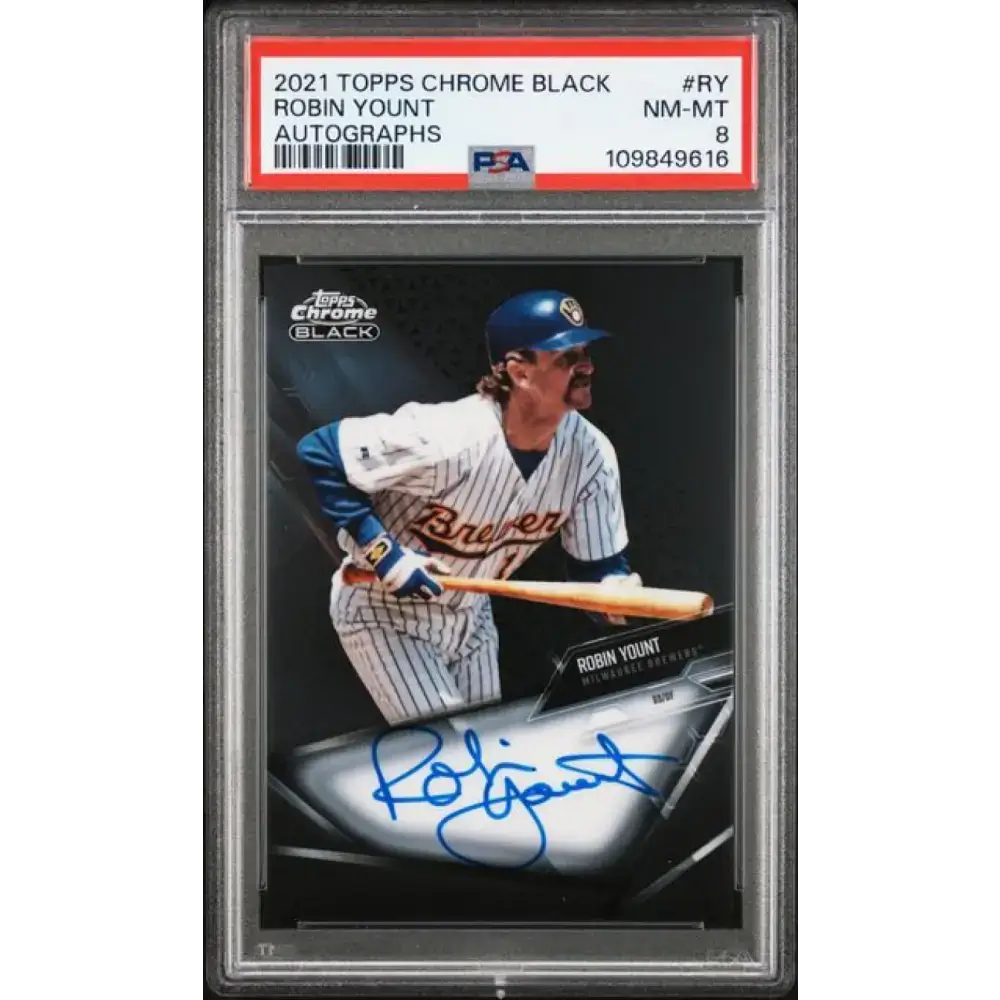 2021 Topps Chrome Black #CBA-RY Robin Yount PSA 8 NM-MT Auto Milwaukee Brewers Baseball Card - Baseball Card Single