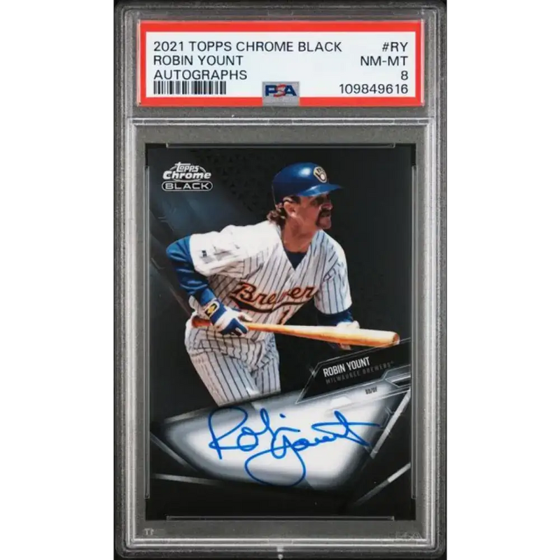 2021 Topps Chrome Black #CBA-RY Robin Yount PSA 8 NM-MT Auto Milwaukee Brewers Baseball Card - Baseball Card Single