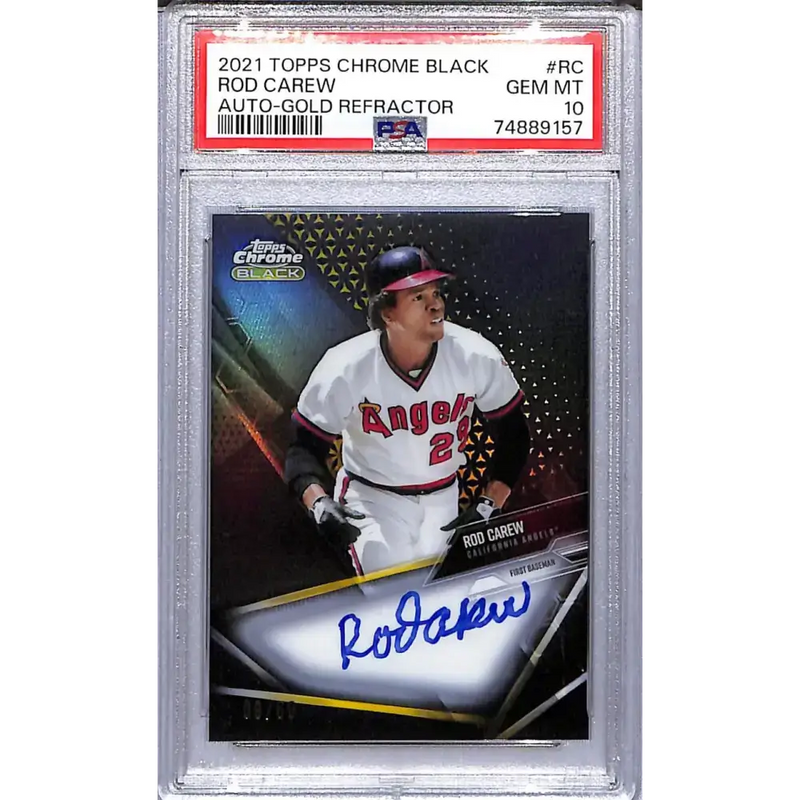 2021 Topps Chrome Black Gold #CBA-RC Rod Carew PSA 10 GEM MINT Auto 09/50 California Angels - Baseball Card Single