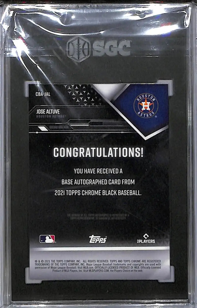 2021 Topps Chrome Black Green #CBA-JAL Jose Altuve SGC 10 Gem Auto 68/99 Houston Astros - Baseball Card Single