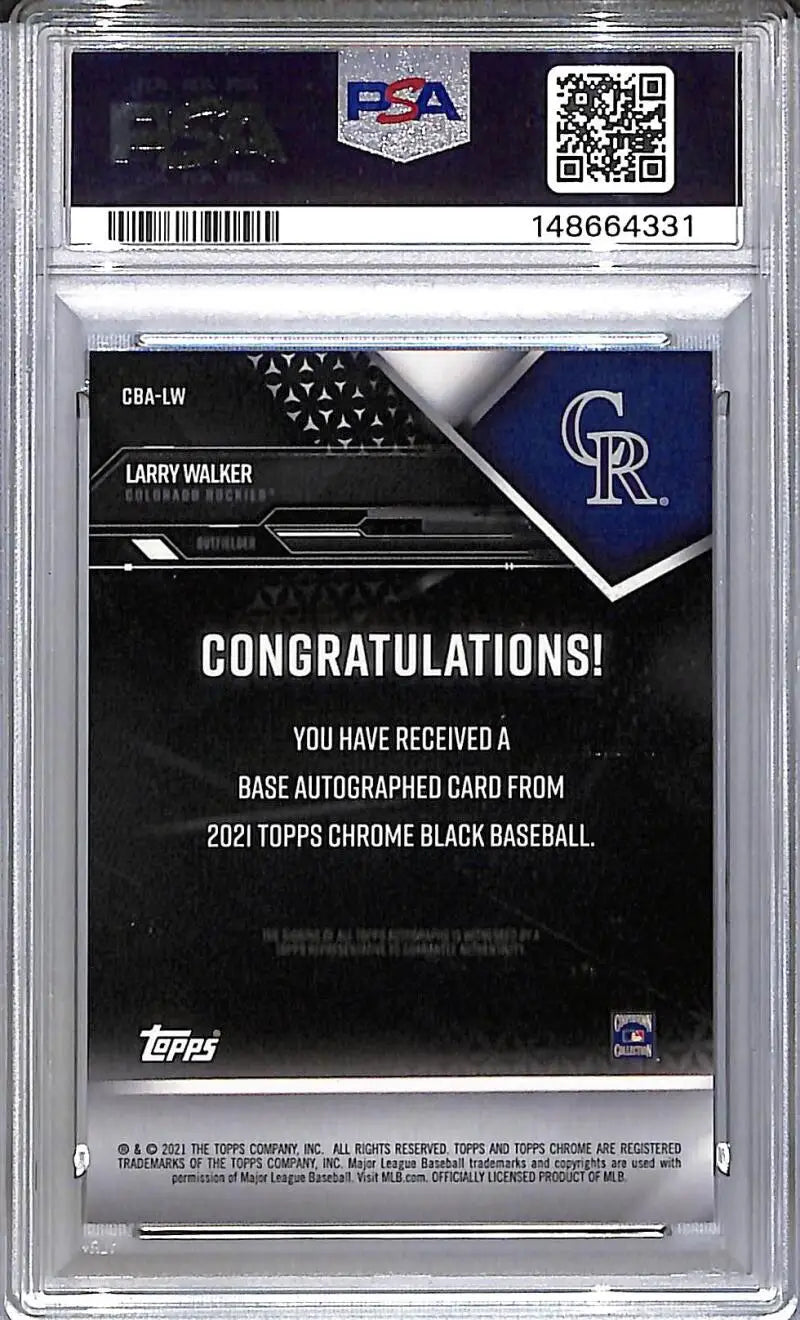 2021 Topps Chrome Black Green #CBA-LW Larry Walker PSA 10 GEM MINT Auto 13/99 Colorado Rockies
