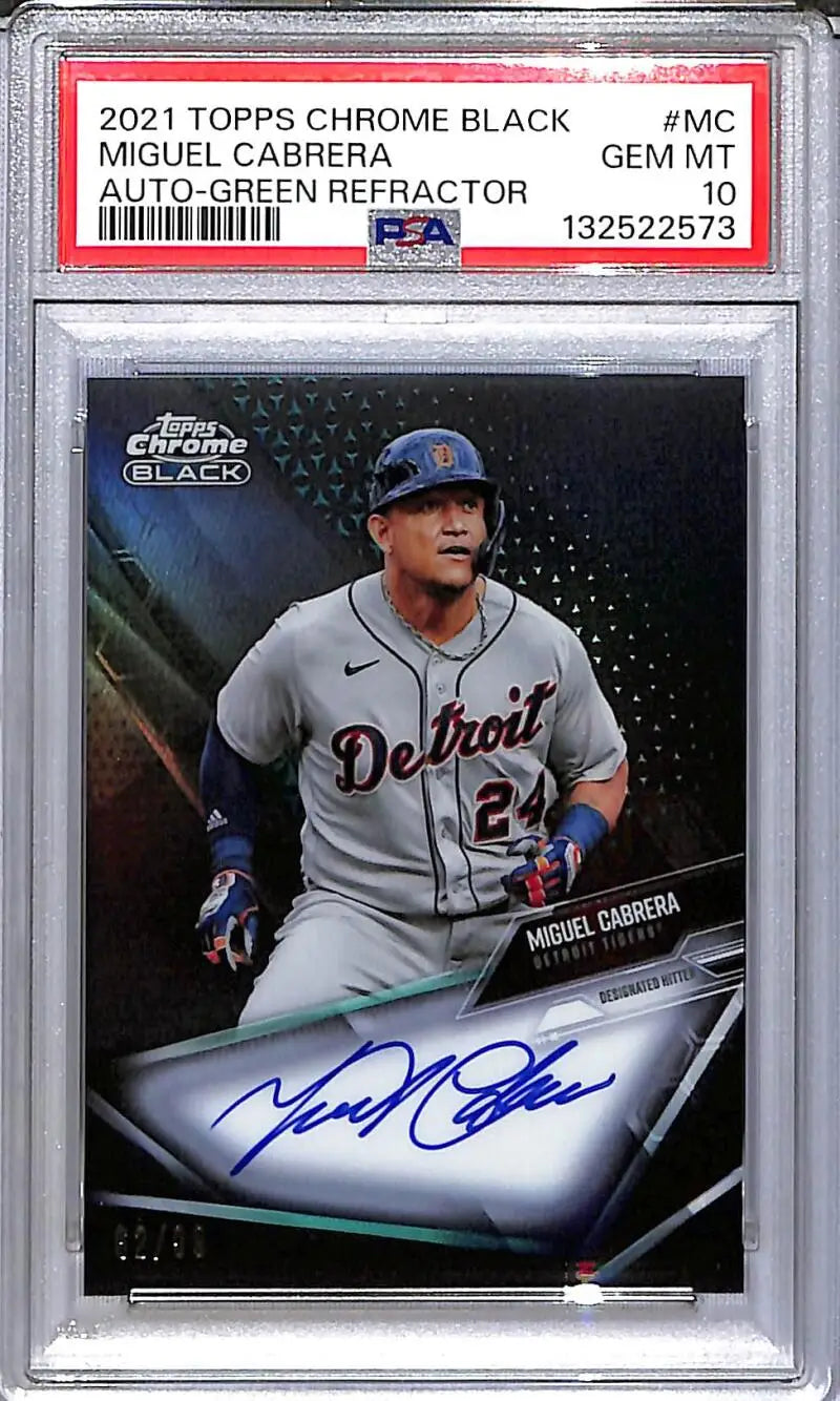 2021 Topps Chrome Black Green #CBA-MC Miguel Cabrera PSA 10 GEM MINT Auto 62/99 Detroit Tigers - Baseball Card Single