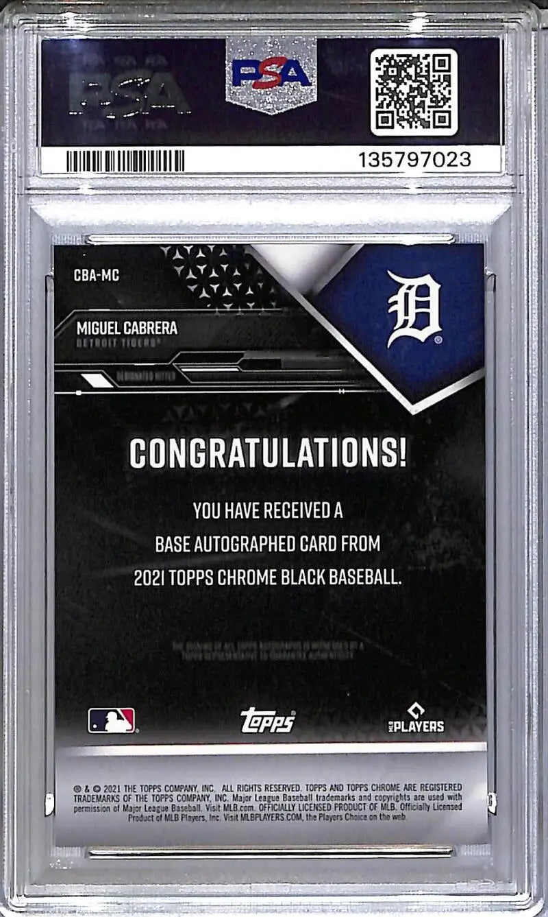 2021 Topps Chrome Black Green #CBA-MC Miguel Cabrera PSA 10 GEM MINT Auto 27/99 Detroit Tigers - Baseball Card Single