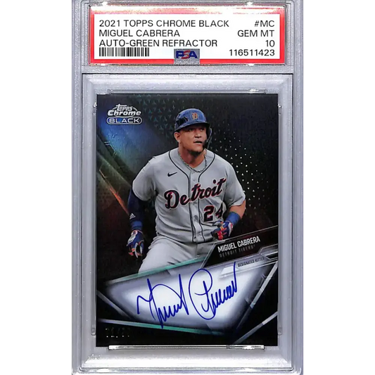 2021 Topps Chrome Black Green #CBA-MC Miguel Cabrera PSA 10 GEM MINT Auto 71/99 Detroit Tigers - Baseball Card Single