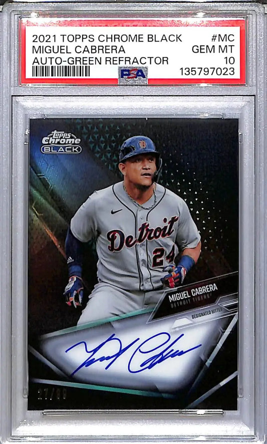 2021 Topps Chrome Black Green #CBA-MC Miguel Cabrera PSA 10 GEM MINT Auto 27/99 Detroit Tigers - Baseball Card Single