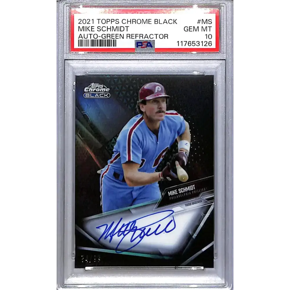 2021 Topps Chrome Black Green #CBA-MS Mike Schmidt PSA 10 GEM MINT Auto 74/99 Philadelphia Phillies - Baseball Card