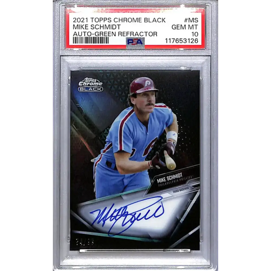 2021 Topps Chrome Black Green #CBA-MS Mike Schmidt PSA 10 GEM MINT Auto 74/99 Philadelphia Phillies - Baseball Card
