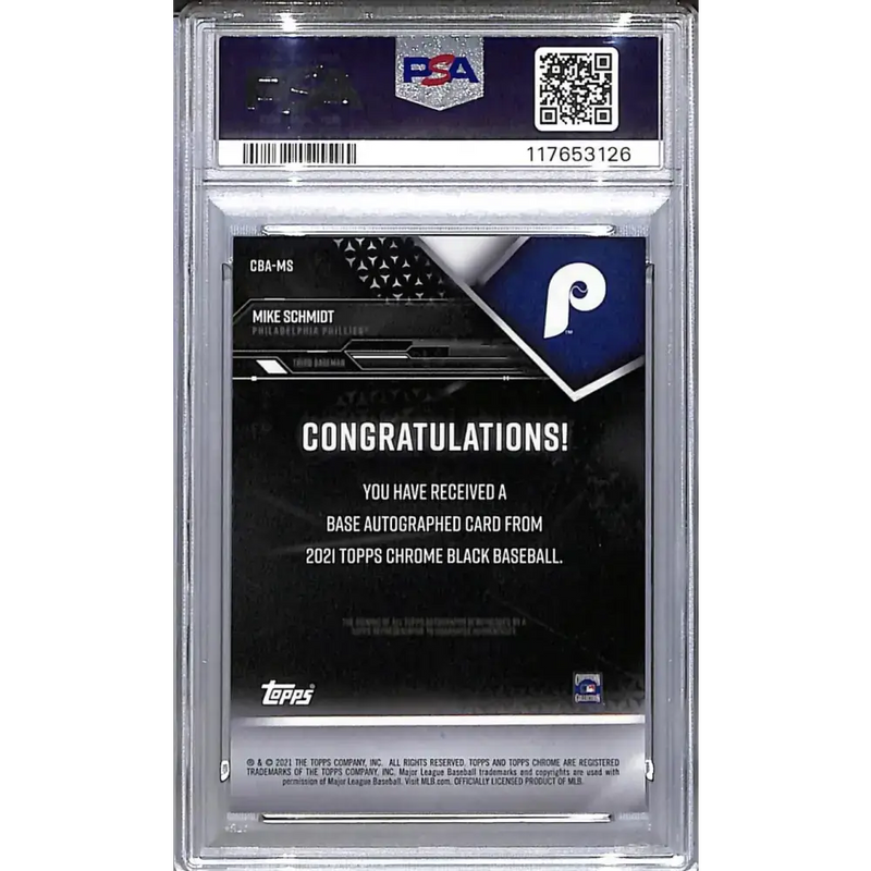 2021 Topps Chrome Black Green #CBA-MS Mike Schmidt PSA 10 GEM MINT Auto 74/99 Philadelphia Phillies - Baseball Card