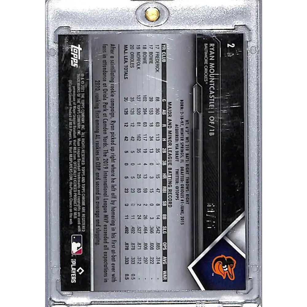 2021 Topps Chrome Black Refractor Blue #2 Ryan Mountcastle NM-MT RC Rookie 69/75 Baltimore Orioles Baseball Card