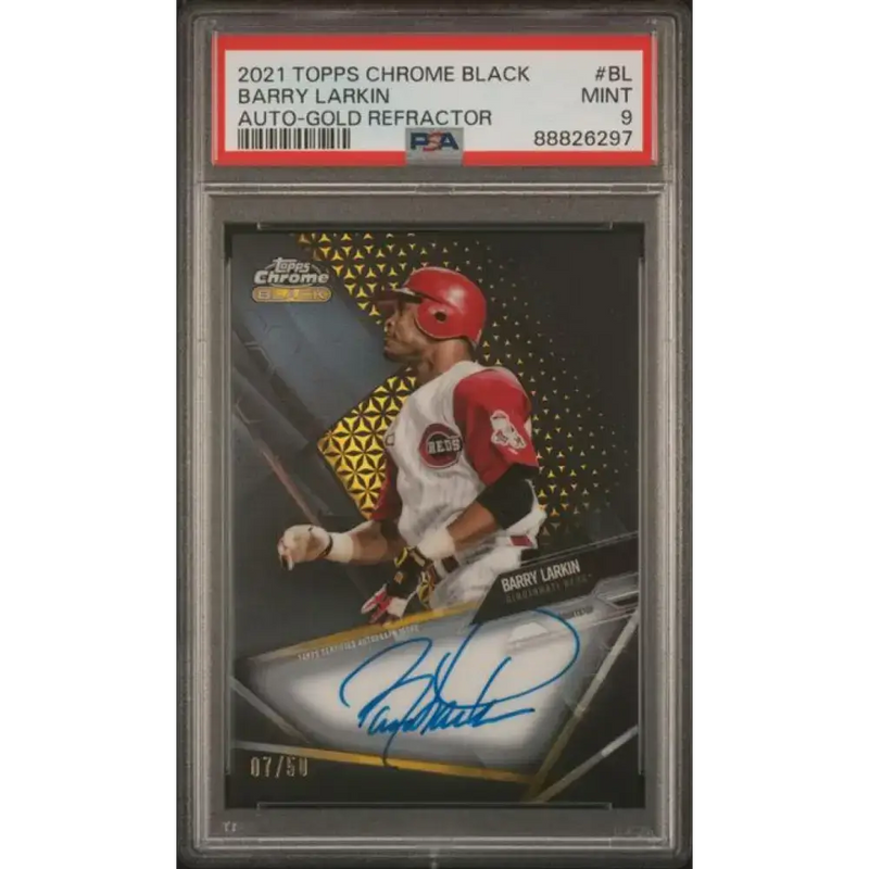 2021 Topps Chrome Black Refractor Gold #CBA-BL Barry Larkin PSA 9 MINT Auto 7/50 Cincinnati Reds Baseball Card