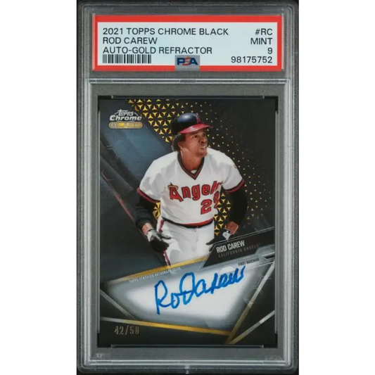 2021 Topps Chrome Black Refractor Gold #CBA-RC Rod Carew PSA 9 MINT Auto 42/50 California Angels Baseball Card