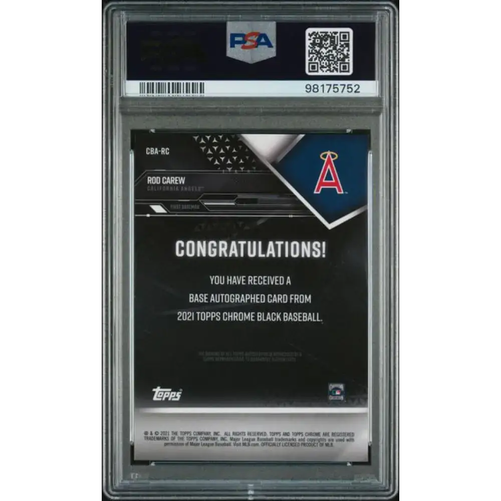 2021 Topps Chrome Black Refractor Gold #CBA-RC Rod Carew PSA 9 MINT Auto 42/50 California Angels Baseball Card
