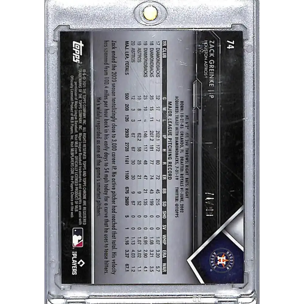 2021 Topps Chrome Black Refractor Green #74 Zack Greinke NM-MT 71/99 Houston Astros Baseball Card - Baseball Card Single