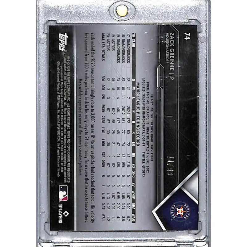 2021 Topps Chrome Black Refractor Green #74 Zack Greinke NM-MT 71/99 Houston Astros Baseball Card - Baseball Card Single