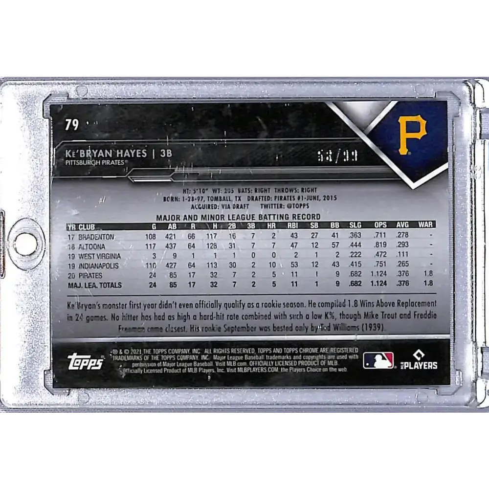2021 Topps Chrome Black Refractor Green Atomic #79 Ke’Bryan Hayes NM-MT RC Rookie 58/99 Pittsburgh Pirates - Baseball