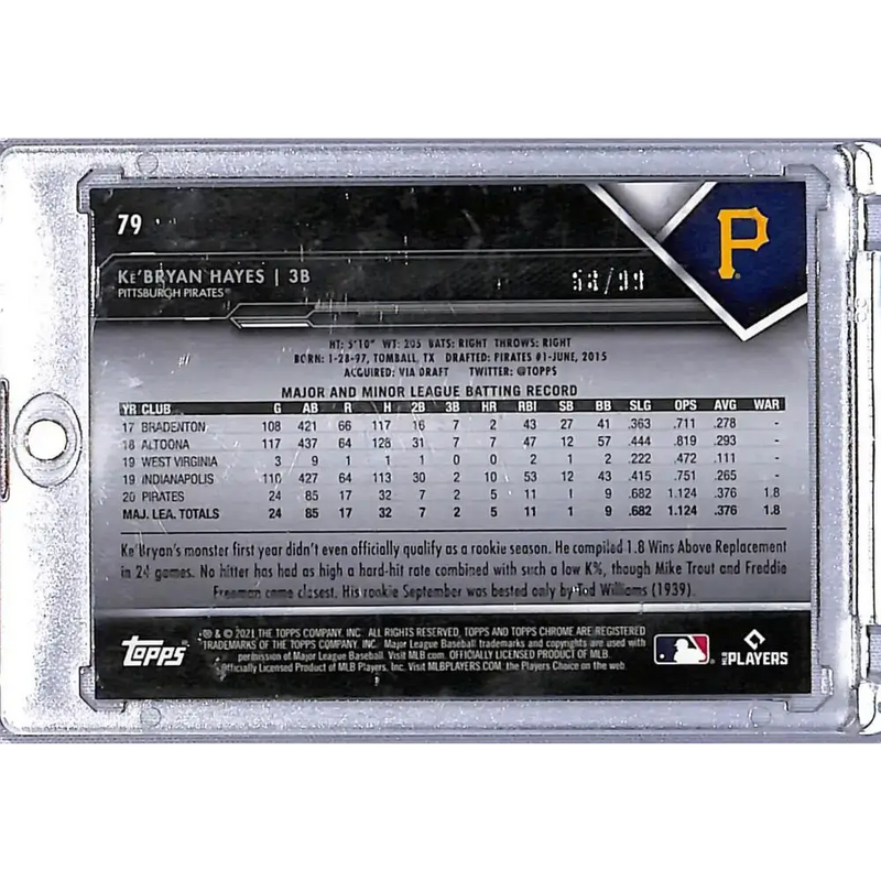 2021 Topps Chrome Black Refractor Green Atomic #79 Ke’Bryan Hayes NM-MT RC Rookie 58/99 Pittsburgh Pirates - Baseball