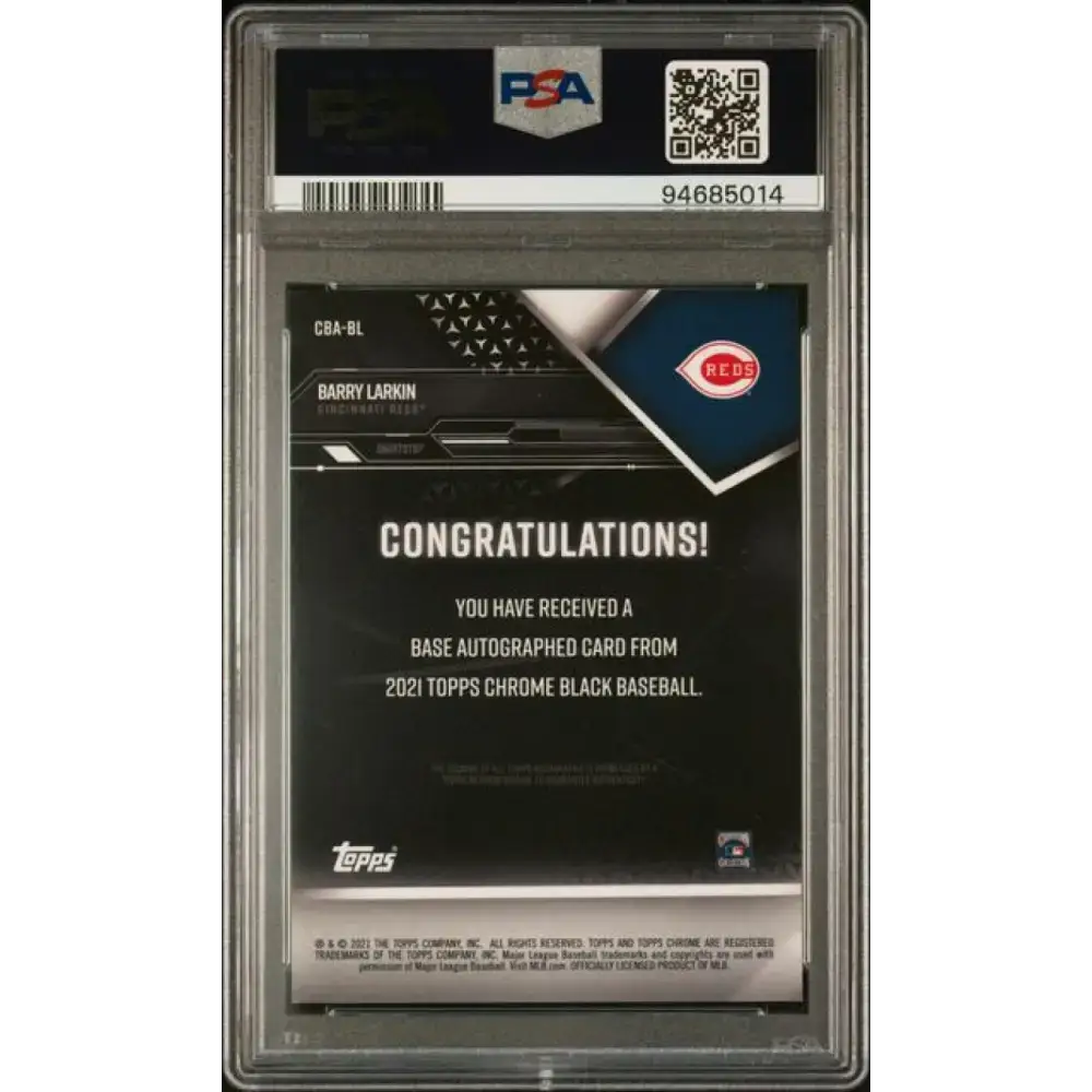 2021 Topps Chrome Black Refractor Green #CBA-BL Barry Larkin PSA 9 MINT Auto 91/99 Cincinnati Reds Baseball Card