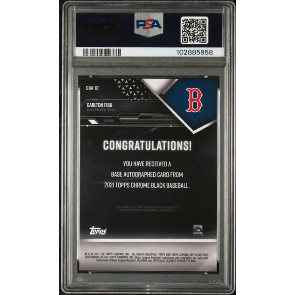 2021 Topps Chrome Black Refractor Green #CBA-CF Carlton Fisk PSA 10 GEM MINT Auto 42/99 Boston Red Sox Baseball Card