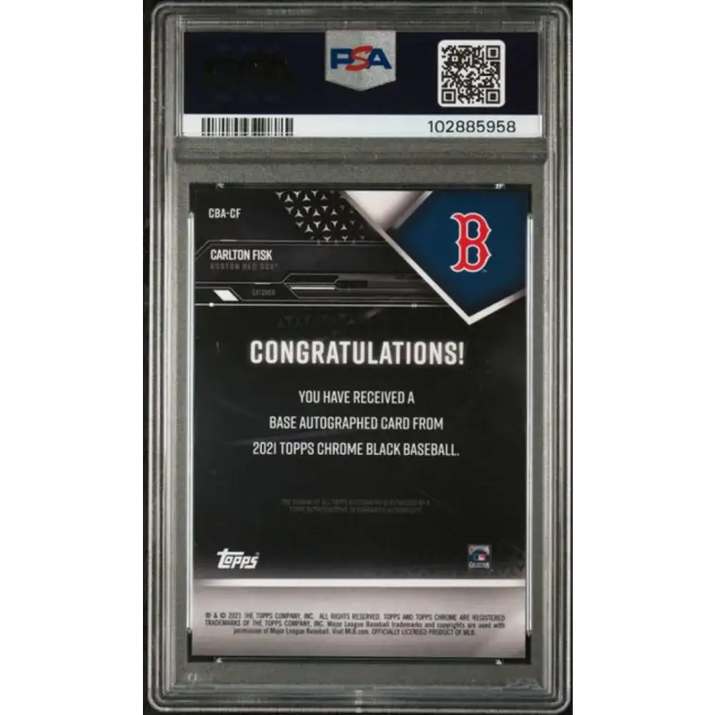 2021 Topps Chrome Black Refractor Green #CBA-CF Carlton Fisk PSA 10 GEM MINT Auto 42/99 Boston Red Sox Baseball Card